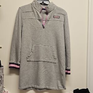 Vineyard Vines Heather Gray Pullover with Pink Zipper 10/12 Medium